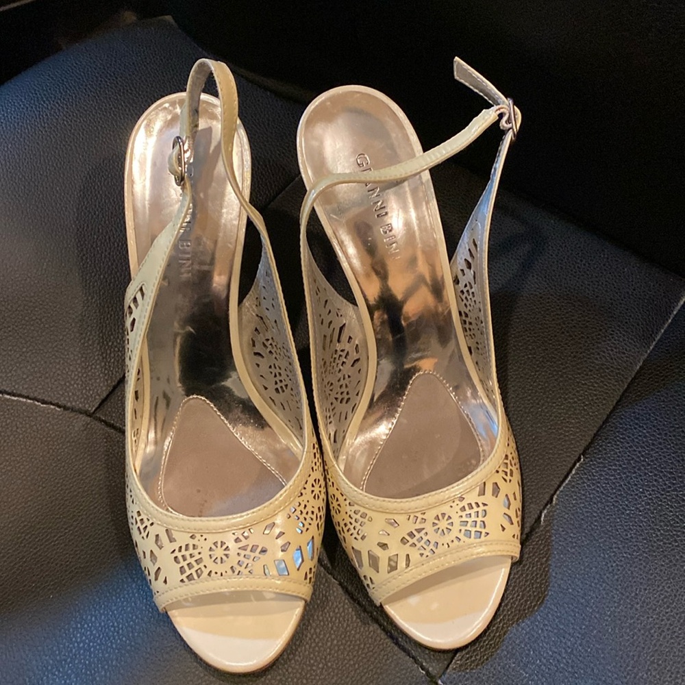 Gianni Bini slingback, open toe perforated pattern heels